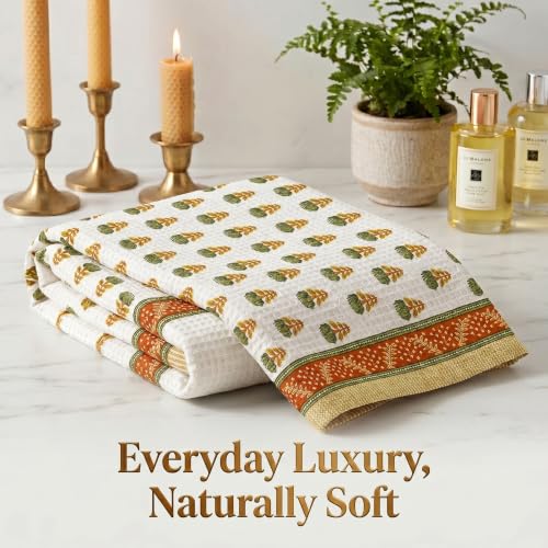 Image of Mafatlal Madhuban Soft & Absorbent Cotton Bath Towel (147x76 cm) | 250 GSM | Lightweight, Quick Dry, Floral Design