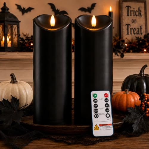 Image of Homemory Halloween Black Waterproof LED Candles with Remote Timer, Set of 2