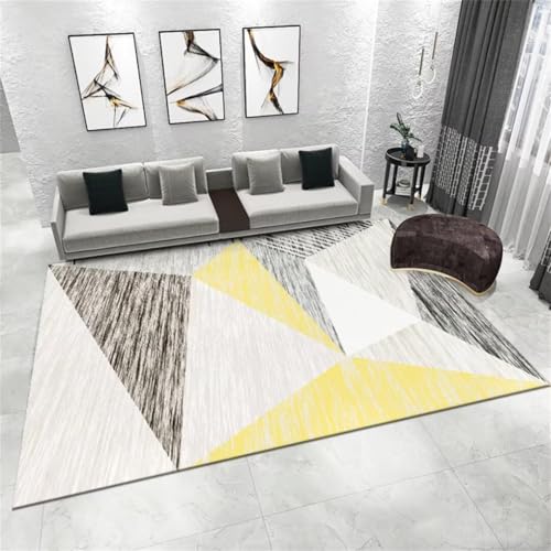 Tapis extérieur 120x180cm jaune à motif simple géométrique pour déco - 2