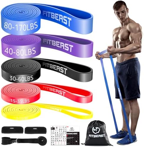 FitBeast Widerstandsbänder Set, 5 Level Pull-up-Bänder für Krafttraining, Powerlifting, Muskelaufbau, Heimtraining, Mobilität, Stretching