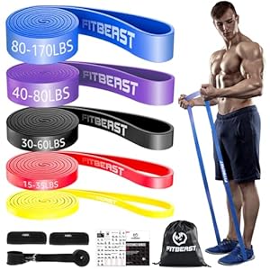 FitBeast Resistance Bands Set, 5 Levels Pull Up Bands for Bodyweight Training, Powerlifting, Muscle Building, Home Gym Workout, Stretching, Stretch Bands with Door Anchor