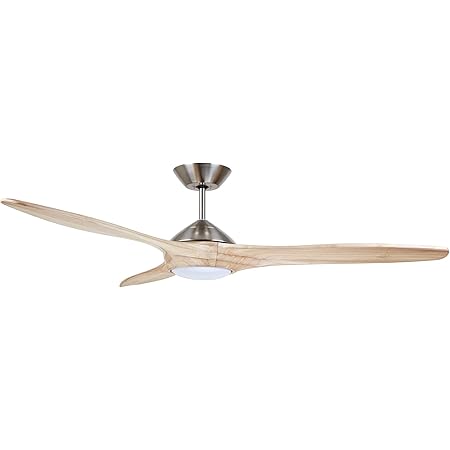 Luminance Kathy Ireland Home Lindbergh Eco 60 Inch Ceiling Fan with Light | LED Lighting Fixture with 6-Speed Wall Control and 3 Natural Wood Blades, Brushed Steel, 13.80x13.80x60.00 (CF315NA60BS)