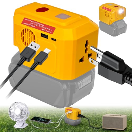200W for Dewalt Power Inverter, for DeWalt 20V Battery Adapter Charger, with 110V AC Outlet &USB Port&Type-C Port& LED Light Portable Power Source