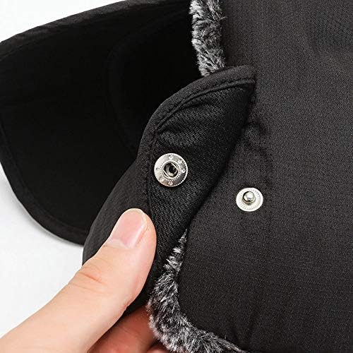 Miniatura 5 de Sombrero de cazador cálido de invierno acogedor de piel sintética bombardero piloto con máscara extraíble, orejeras y ala ancha gorra de béisbol