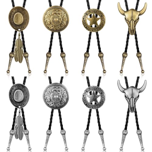 Image of Lyrow Bolo Ties for Men Women Native Western Cowboy Bola Tie Turquoise Stone Faux Leather Necktie Tie for Costume Accessories