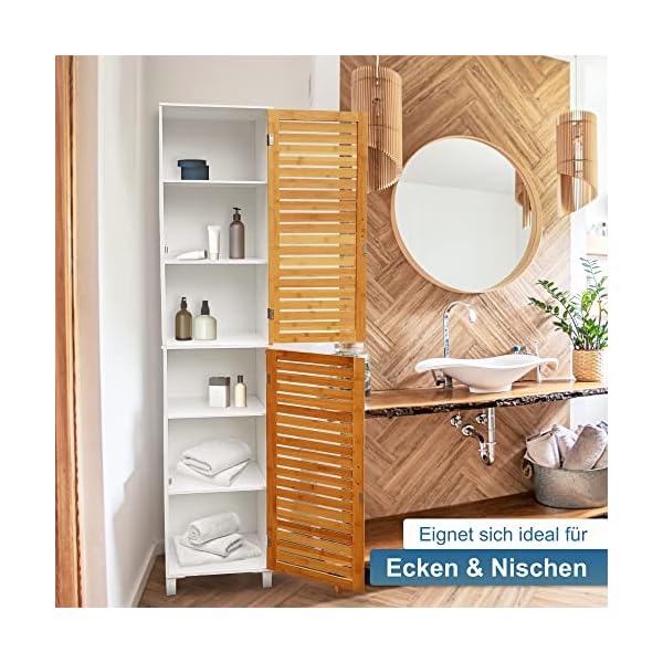 osoltus Badregal Hochschrank 190cm Wandschrank Bambus Aarhus – Bild 3
