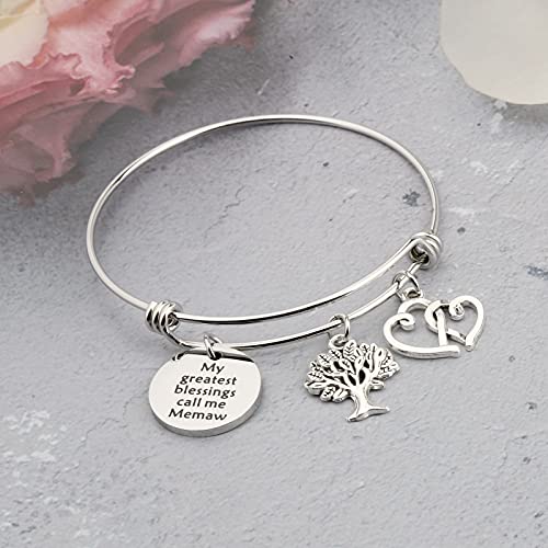Image of BAUNA Grandma Gifts My Greatest Blessings Call Me Memaw Bracelet with Family Tree Charm Memaw Birthday Gift for Her