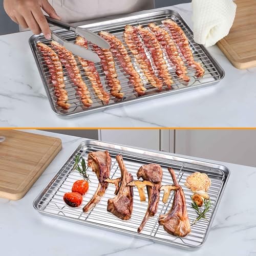 Homikit Baking Sheet Pan with Rack Set, 18" x 13" Nonstick Half Cookie Sheets for Baking Cooking Tray with Wire Cooling Rack, Stainless Steel Bakeware Bacon Pans for Oven Toaster, Dishwasher Safe - Thumbnail 3