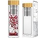 amapodo Teeflasche - Trinkflasche Glas - Teekanne doppelwandig mit Sieb - Tea Infuser Bottle - Geschenke für Männer - Glasflasche mit Fruchteinsatz 400ml - Tee Flasche mit Teesieb und Bambus Deckel