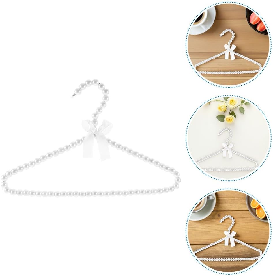 LUOZZY 8 Pcs Pearl Bowknot Children Pet Clothes Hangers 30cm White for Hanging Garments