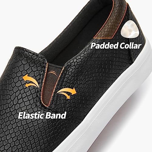 TUOPIN Womens Synthetic Leather Slip On Shoes,Padded Collar Slip on Sneakers for Women,Casual Loafers Walking Shoes(Black.US08) | Image 1