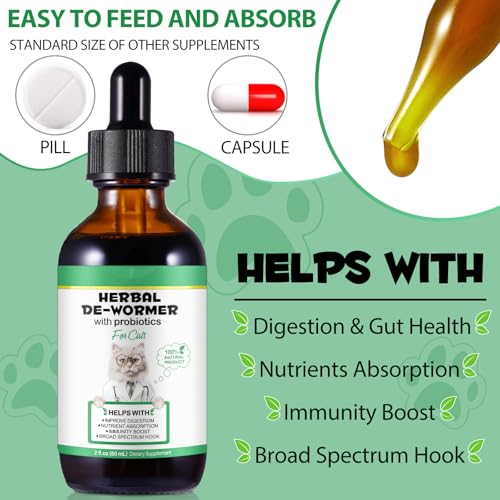 Wurm-kur Katze Tropfen 60ml, Kräuterentwurmer mit Probitika, Wurm-kur für Katzen, Fördert Die Darmgesundheit, Immunitätsschub, Anti-Parasiten, Natürliche Katzenwurmer Tropfen, Geeignet für alle Katzen