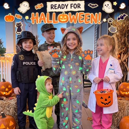 Joycover Halloween Cat Costume for Girls, Kids Glow in the Dark Cat Onesie - image 3