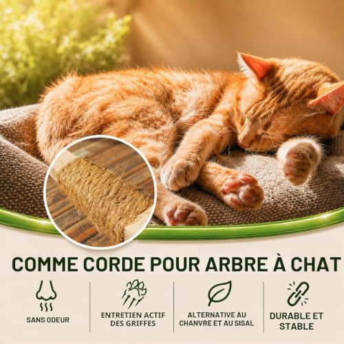 deli4you Corde en Fibre de Coco 7 mm x 50 m - Ficelle pour Jardinage, Bricolage et Décoration - Corde Arbre à Chat, Ficelle Jardin, Attache Tomate, Tuteur Arbre - Charge maxi : 36 kg – vue 5