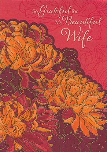 Designer Greetings Yellow and Orange Flowers on Deep Red Background Thanksgiving Card for Wife