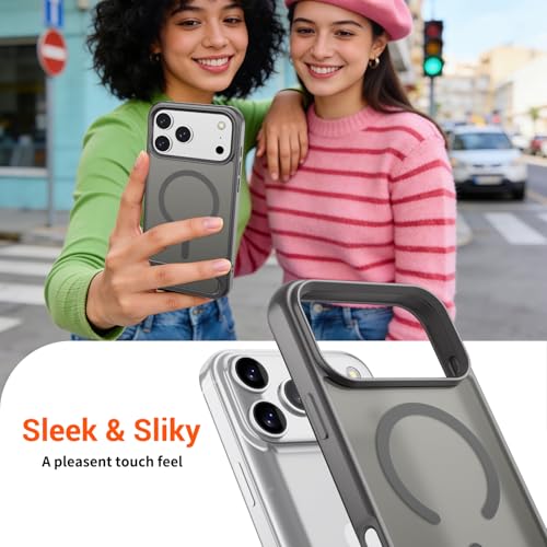 Image of SUPFINE Magnetic for iPhone 17 Pro Case Translucent Matte Phone Cover | (Built-in Invisible Kickstand)(Compatible with MagSafe)(Military Grade Drop Protection) Gray