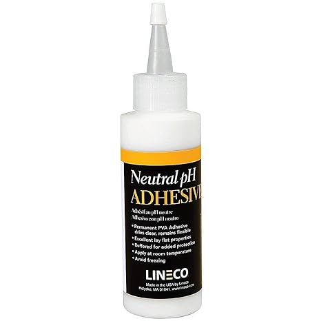 LINECO Neutral pH Adhesive, 4 Oz, Acid-Free, All-purpose Glue, Dries Clear and Remains Flexible, Used for Bookbinding and Book Repair, Framing, Collages, Paper Art and Crafts | Dries Clear, Remains Flexible, Used for Bookbinding and Book Repair, Framing, Collages, Paper Art and Crafts