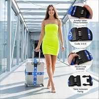 Gusmigus 4 Stück Koffergurt mit Zahlenschloss Kofferband Einstellbare Kreuz Koffer Gepäckgurte mit Feste Schnalle & Namensschild Gepäckband Luggage Strap für Reisen und Flugreise (Blau+Rosa) – Ansicht 6