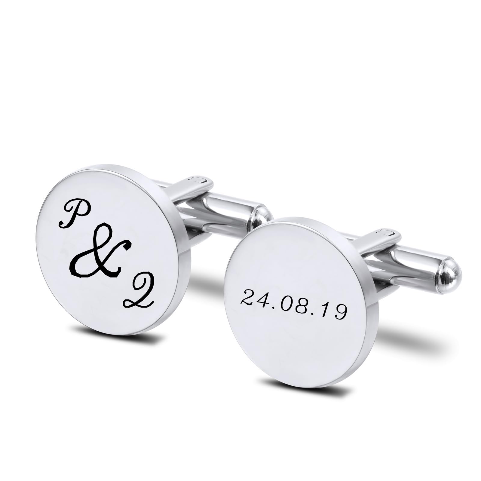 INBLUE Personalizado Gemelos para Los Hombres Grabado Iniciales Fecha Retrato Personalizado Acero Inoxidable Regalo para Novio Marido Papá