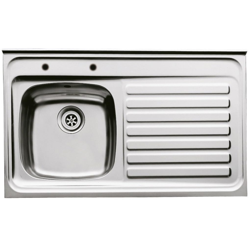 Stainless Steel Sit-On Kitchen Sink, Silver, 100 x 60 x 17cm, Square with Left and Right Drainer, Polished Finish, Countertop Installation (Right Rolled Front (GFS0023))