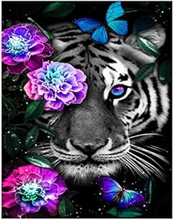 DAERLE Diamond Painting Tiger, Diamond Painting Kit for Adult, DIY Diamond Art Kits, Full Round Diamond Art, Flower Diamond Painting by Number Kit, Diamond Picture Arts for Home Wall Decor 30x40cm