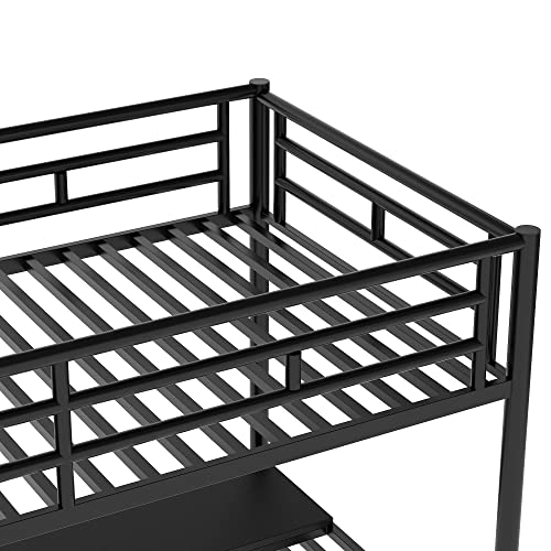 Image of Bellemave Twin Size Loft Bed with Desk and Storage Stairs, Metal tiwn Loft Bed for Kids, Teens, Black