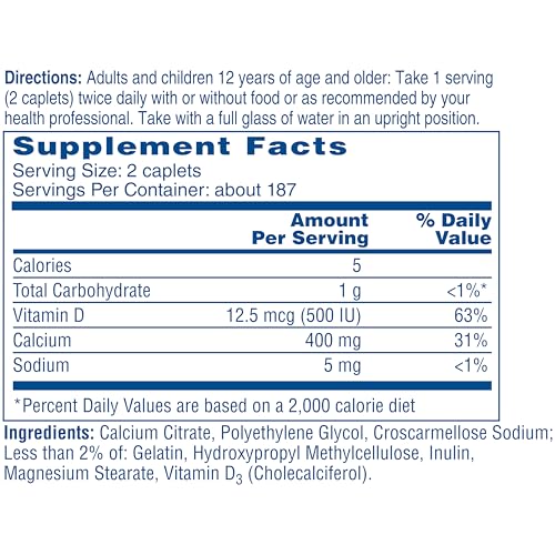 Citracal Petites, 400 mg Calcium Citrate, Easily Absorbed and Highly Soluble with 12.5 mcg (500 IU) Vitamin D3, Bone Health Support for Ages 12+, Smaller caplets, 375 Count (Packaging May Vary) - Image 6