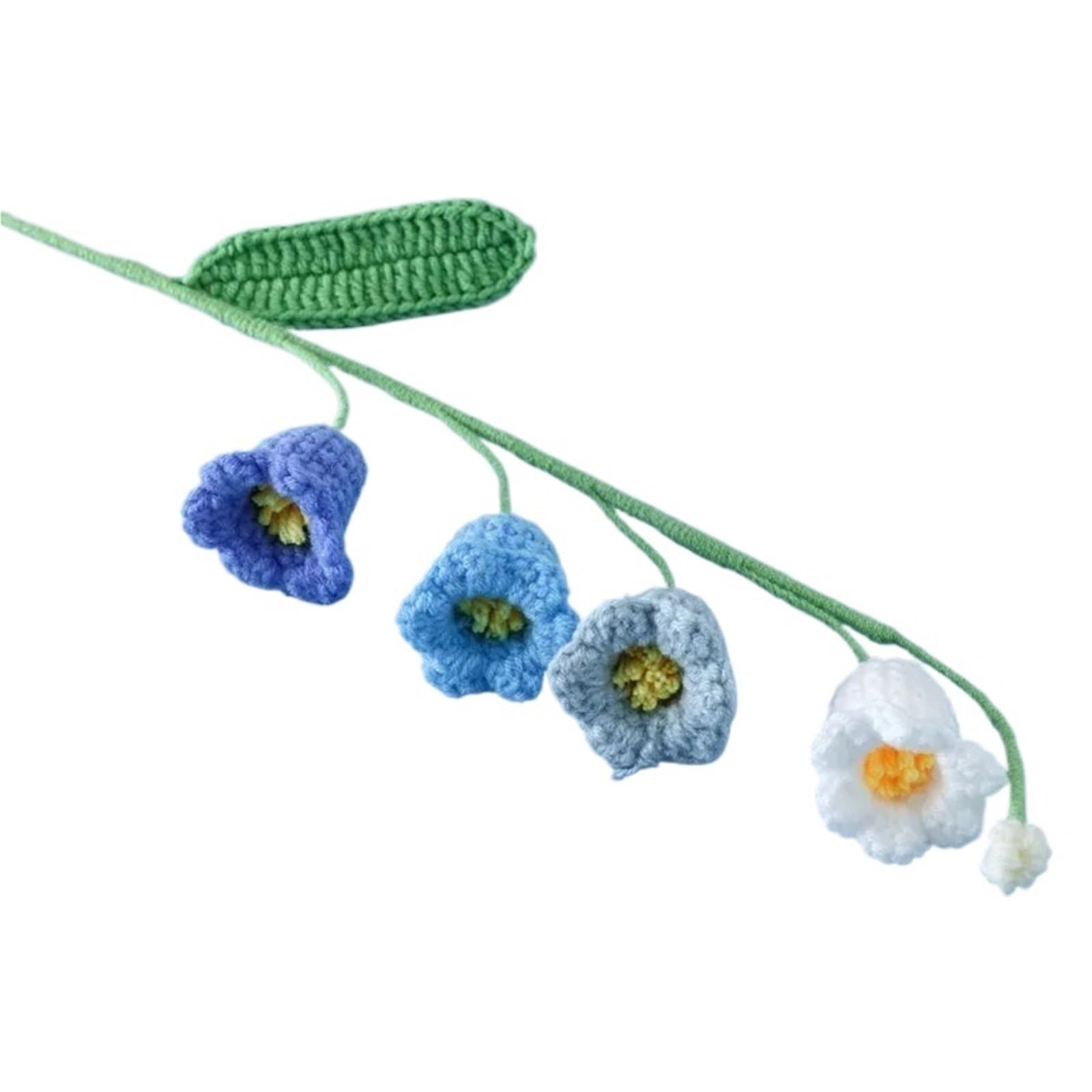ENWWCH 4pcs Crochet Bell Bouquet Finished Kintted Flower Fake Flowers For Home(Color5)