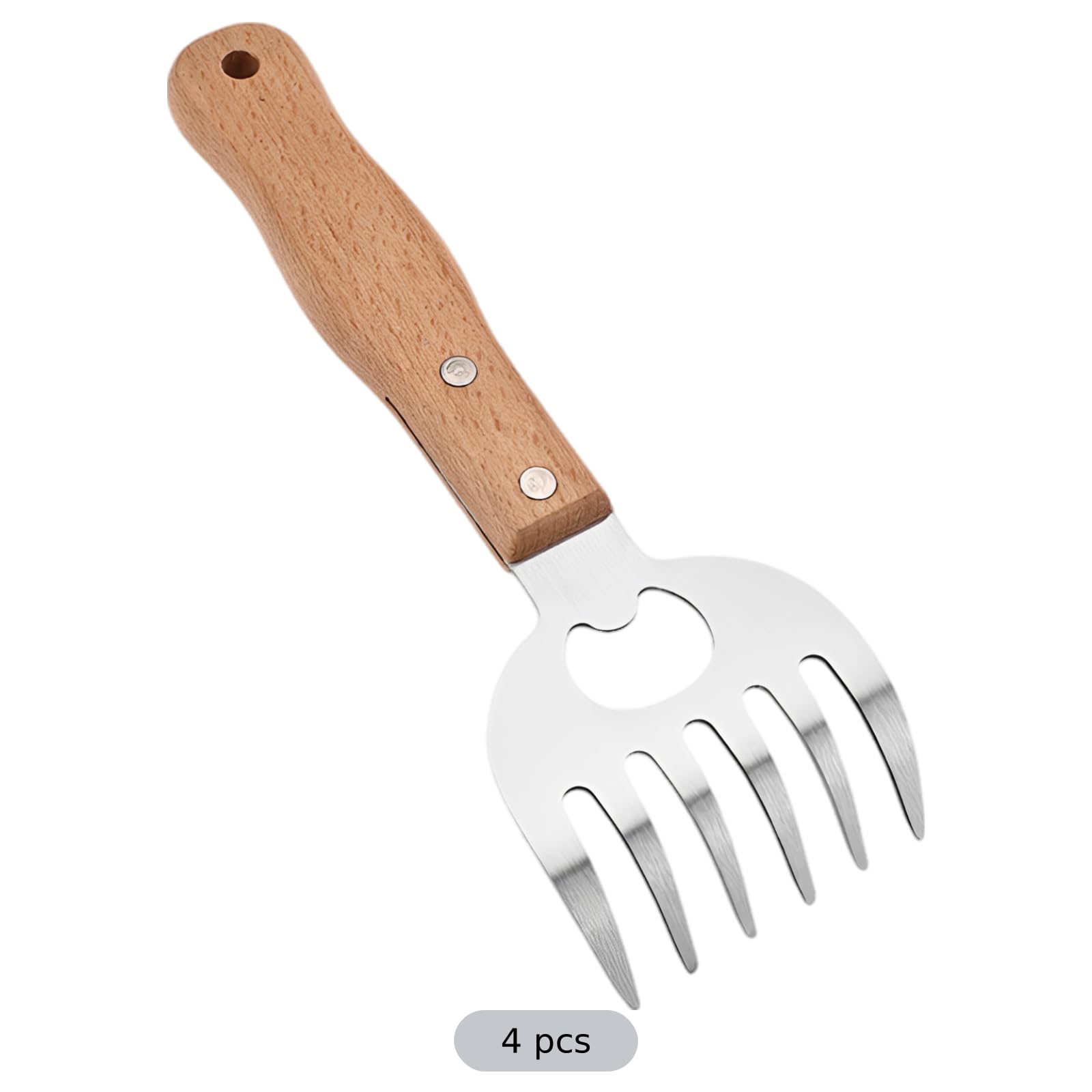 4 Stk. Fleischkrallen für Pulled Pork, BBQ-Krallen aus Edelstahl mit ergonomischem Holzgriff, Fleischgabeln für Huhn, Rind und Truthahn, multifunktionales Fleischwerkzeug mit Flaschenöffner
