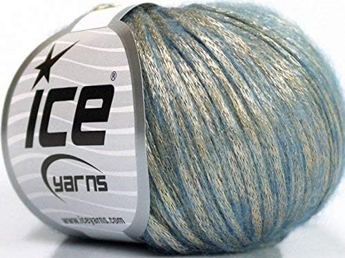 Rock Star, Light Gold, Light Blue, Metallic Shine, Soft Nylon Merino Wool Acrylic Blend Yarn 50 Gram