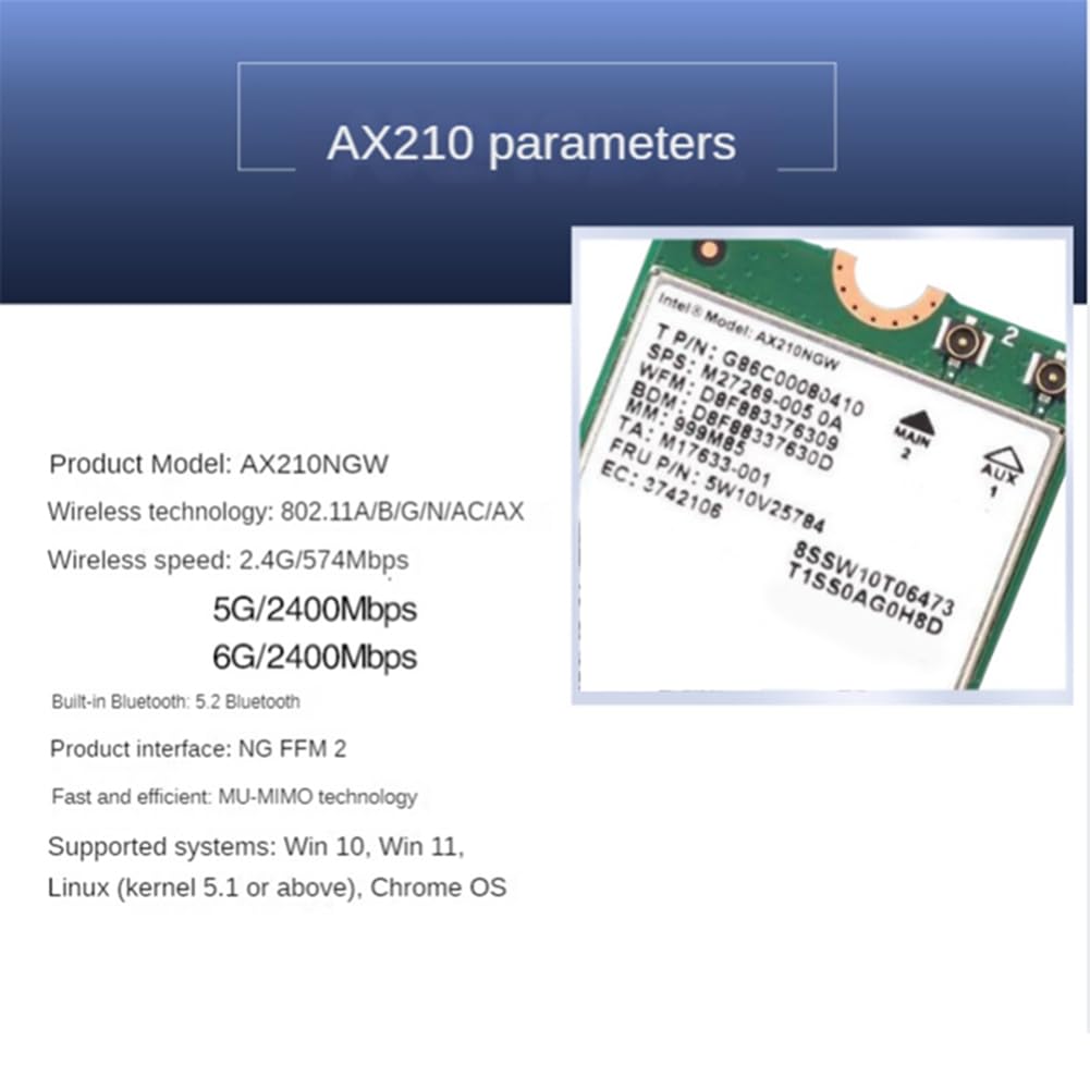 1 lot de cartes réseau sans Wi-Fi 6E PCIe Bluetooth 5.2 PCI Express 802.11AX AX210 Carte réseau sans PCIE
