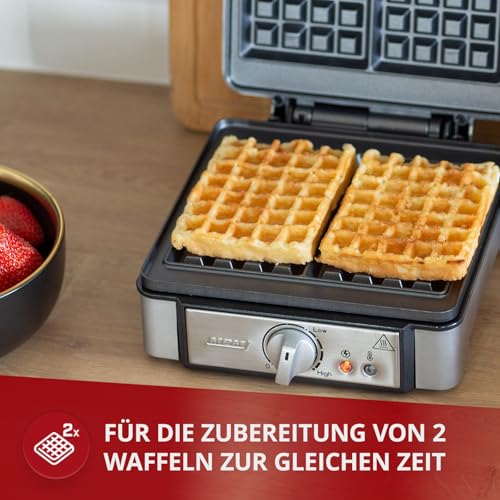 MPM MGO13 Macchina Professionale per 2 Cialde Belghe Spesso, Waffle Maker, Piastre Antiaderenti, Regolatore di Temperatura, Alloggiamento in Acciaio Inox, 1400W - immagine 3