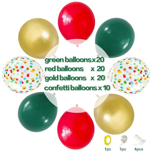 Image of Red and Green Balloons, 70-pack Gold Red Green Balloons for Christmas
