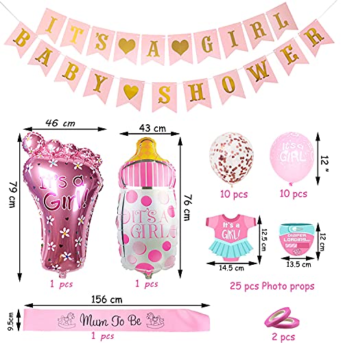 Bornsun Baby Girl Shower Decorations,52Pcs Baby Shower Decorations For Girl - Baby Shower Banner,Balloons,Photo Booth Props,Mum To Be Sash For It Is A Girl Baby Shower #TOP2