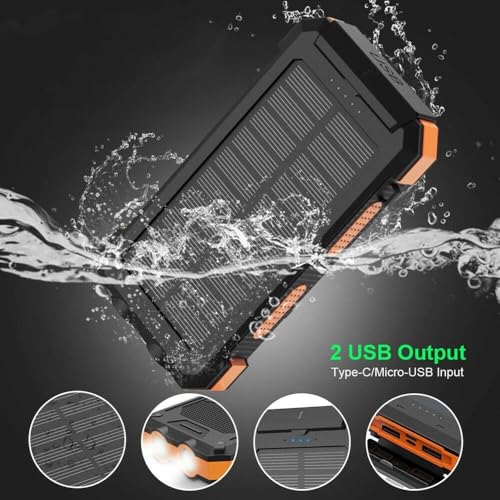 Image of Waterproof Solar Power Bank 20000mAh with Compass and Dual USB Ports Ultra Thin Design