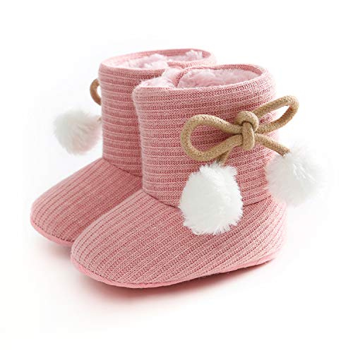 myppgg Baby Boy Girl Snow Boots Infant Fuzzy Bowknot Soft Sole Ankle Booties Toddler Winter Warm Crib Shoes, B/Pink, 6-12 Months Infant