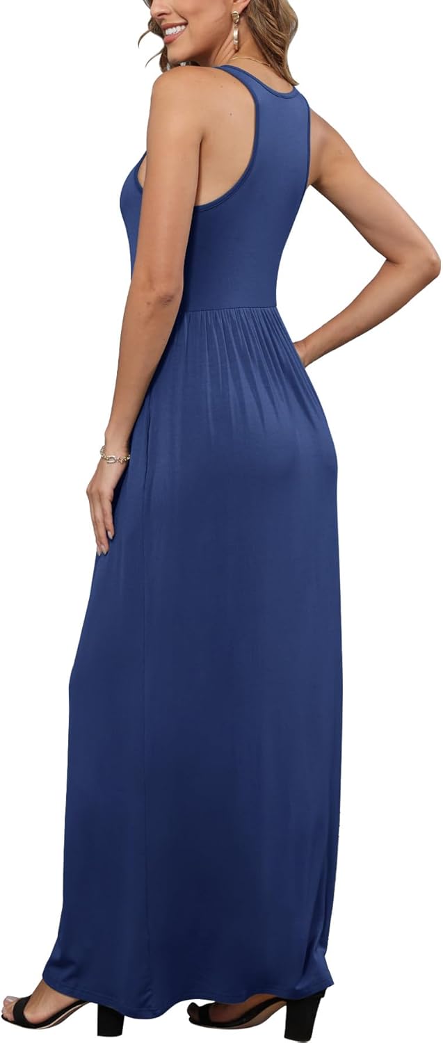 EUOVMY Women's Sleeveless Dress Casual Plain Loose Summer Long Maxi Dresses with Pockets - Image 2