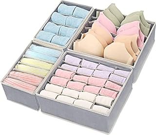 YushengTai Organizzatore Cassetti in Tessuto non Tessuto,Set di 4, Divisorio per Cassetti Pieghevole , Scatola Portaoggetti per Cassetti, Separatore per Guardaroba, Grigio Chiaro