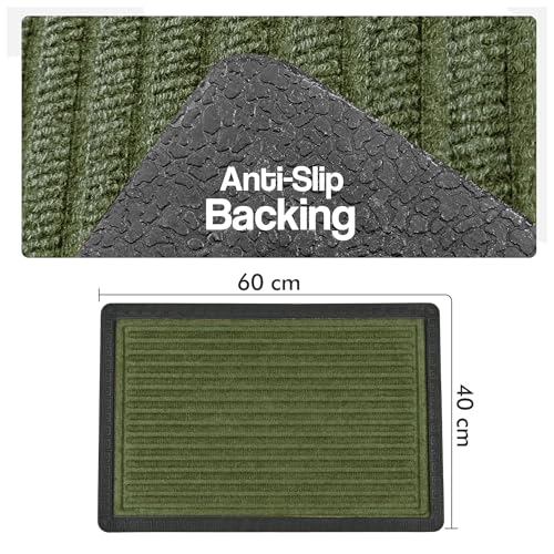 Image of Yellow Weaves 2 Pcs Door Mat for Home Entrance, Outdoor Rubber Mat - Non-Slip, Anti Skid Foot Mat, Dirt Trapper, Heavy-Duty, Weather-Resistant, Waterproof Doormat (40x60cms, Stripe, Olive Green)