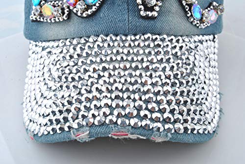 Elonmo Cute Letter Love Womens Baseball Cap Jewel Rhinestone Bling Hats Jeans Wash Denim (Blue) #TOP3