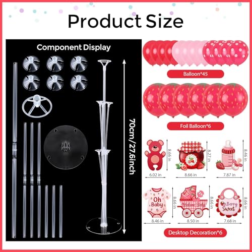 Image of 6 Sets Strawberry Balloon Stand Kit for Table Strawberry Baby Shower Centerpieces with Balloon Sweet Strawberry Party Balloon Decorations for Girls Strawberry Birthday Themed Supplies