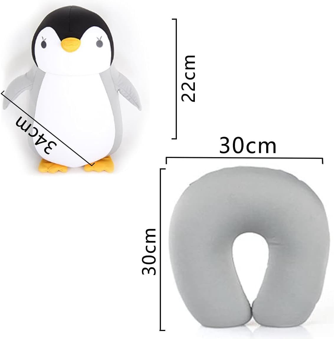 Zwei-in-Eins verformbare U-förmige Kopfstütze, Cartoon-Tier-Plüschkissen, tragbares Reise-U-förmiges Kissen, Bürokissen-Pinguin
