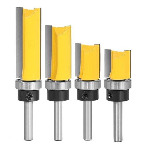 Yakamoz Juego de 4 brocas para fresadora con patrón de vástago de 14 de pulgada, guía de rodamientos, brocas rectas para carpintería, diámetro de