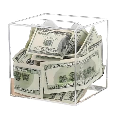 Clear Acrylic Money Box 12X12X12cm Square Money Saving Box Unopenable Saving Money Piggy Bank for Better Storage Coins Cash Change