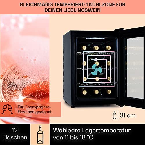 Foto von Klarstein Weinkühlschrank, Getränkekühlschrank Schmal, 1 Zone Kühlschrank mit Glastür, Getränkekühlschränke Freistehend, Weinkühlschrank Klein, Weinkühlschränke mit UV-Schutz, 5-18°C, 12 Flaschen