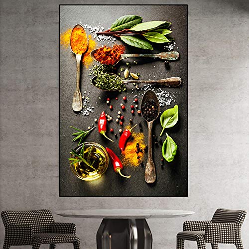 ERJIE Cuadro de arte de pared de habitación de cocina nórdica Granos Pimientos Lienzos Carteles e impresiones para pinturas decorativas para el hogar, Marco interior de 35x45 cm fácil de colgar