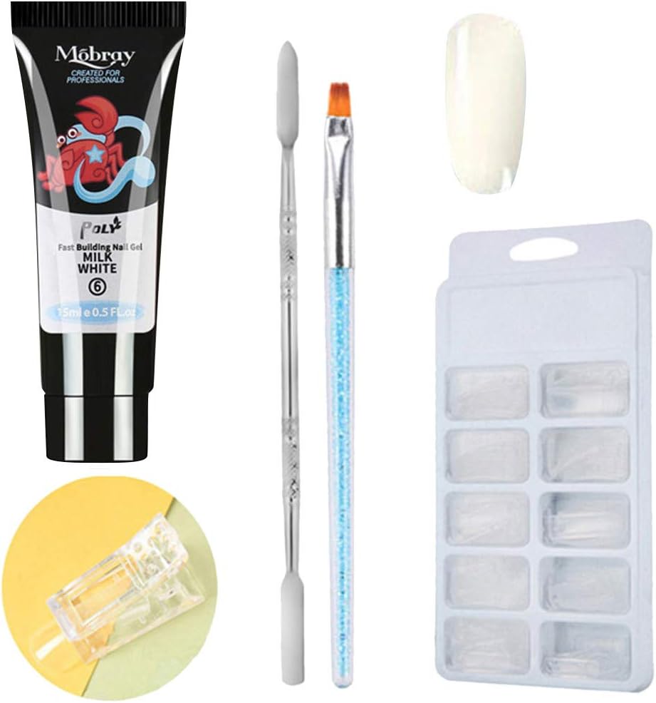 Polygel Nails Extension Gel Kit, 1PCS *15ml Poly Gel+ 100PCS Bo of Nail Molds + 1 Transparent Clip + 1PC Double-end Brush Pusher + 1PC Brush, Nail Salon Set Quick Nail Light Set with Nail Tools