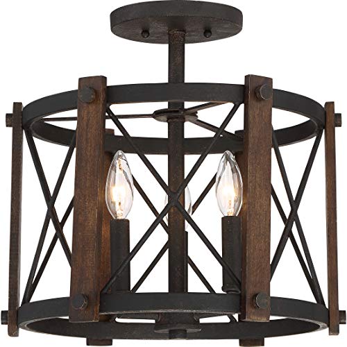 Quoizel Baron 3-Light Marcado Black Semi-Flush Mount Light