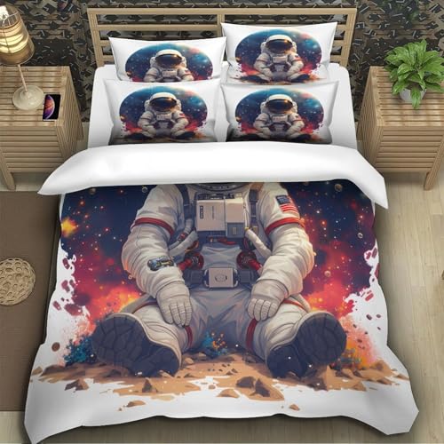 Housse de couette 135x200 astronaute espace parure de lit single microfibre 3D - 5