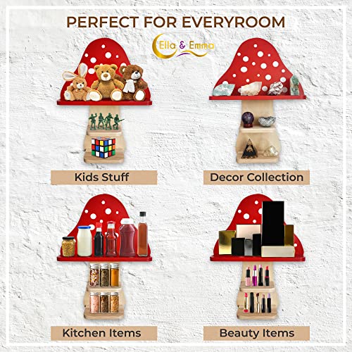 Ella & Emma Floating Wooden Mushroom Shelf - Bathroom Shelves, Crysta Shelf, Mushroom Decor, Wall Shelves, Home Floating Shelf As Corner Bookshelf, Kitchen Decor, Crystal Shelf, Hanging Shelves #TOP2